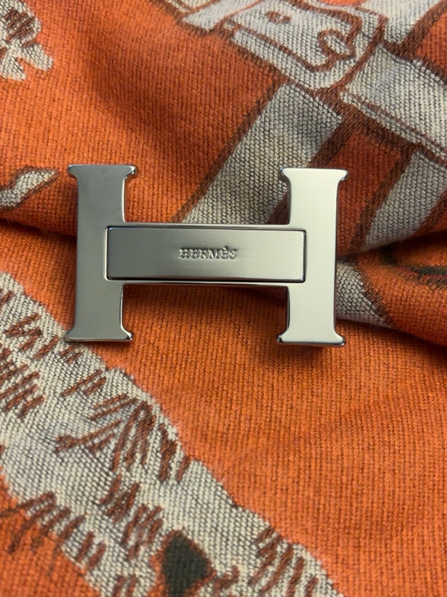 Herms H Belt Buckle Palladium Silver Tone 32mm Reversible